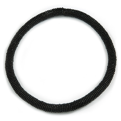 Statement Chunky Black Beaded Stretch Choker Necklace - 44cm L