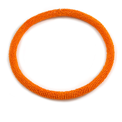 Statement Chunky Orange Beaded Stretch Choker Necklace - 44cm L - main view