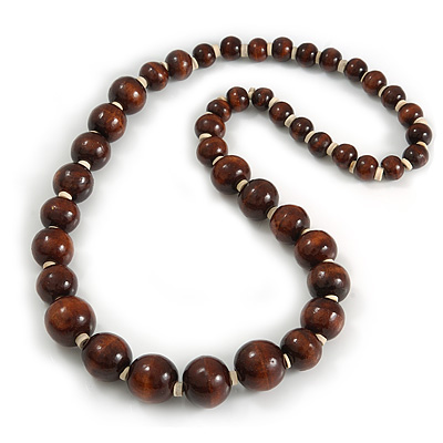 Dark Brown Wooden Bead Necklace - 80cm Length - main view