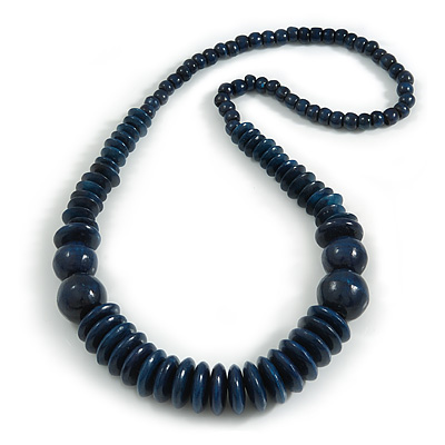 Dark Blue Wood Bead Necklace - 70m Long - main view