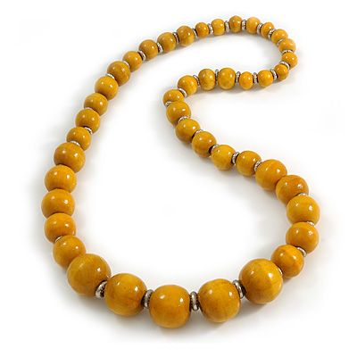 Dusty Yellow Graduated Wooden Bead Necklace - 70cm Long - main view