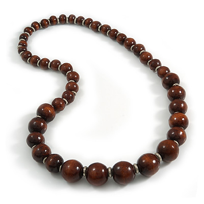 Brown Graduated Wooden Bead Necklace - 70cm Long