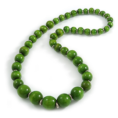 Lime Green Graduated Wooden Bead Necklace - 70cm Long - main view