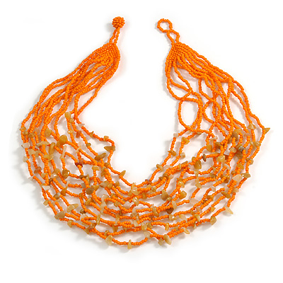 Bright Orange Glass Bead/ Semiprecious Stone Multistrand Necklace - 56cm Long - main view