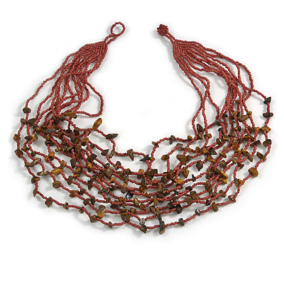 Brown Glass Bead/ Semiprecious Stone Multistrand Necklace - 60cm Long - main view