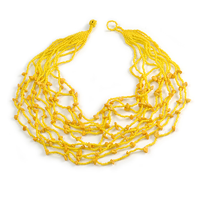 Sunny Yellow Glass Bead/ Semiprecious Stone Multistrand Necklace - 60cm Long - main view