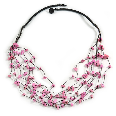 Pink Nugget Multistrand Cotton Cord Necklace - 58cm L - main view