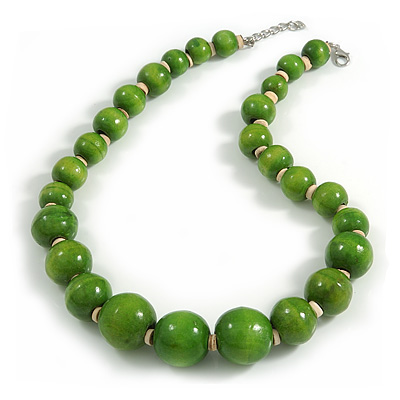 Lime Green Wood Bead Necklace - 48cm L/ 3cm Ext - main view