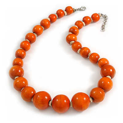 Orange Wood Bead Necklace - 48cm L/ 3cm Ext