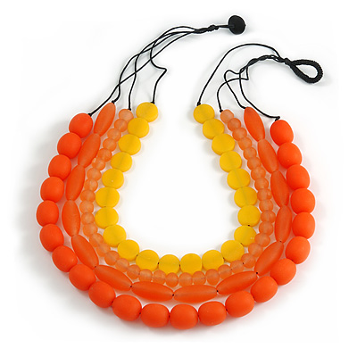 4 Strand Layered Resin Bead Black Cord Necklace In Orange/ Yellow - 66cm L - main view