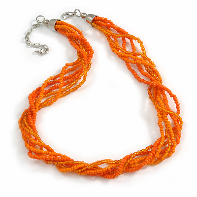 Orange Glass Multistrand Twisted Necklace - 45cm L/ 7cm Ext - main view