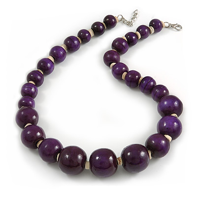 Purple Wood Bead Necklace - 48cm L/ 3cm Ext - main view