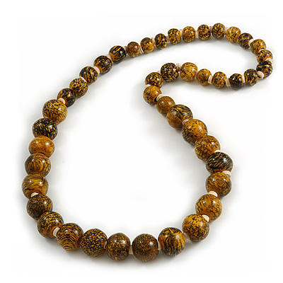 Animal Print Wooden Bead Necklace in Yellow/ Black - 76cm Long