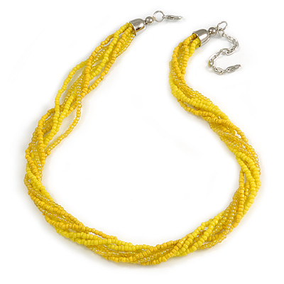 Yellow Glass Multistrand Twisted Necklace - 45cm L/ 7cm Ext - main view