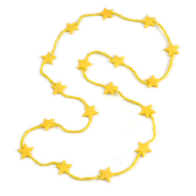 Long Acrylic Star Glass Bead Necklace in Banana Yellow - 104cm Long - main view