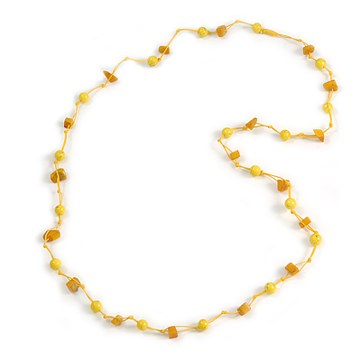 Delicate Ceramic Bead and Glass Nugget Cord Long Necklace In Yellow - 96cm Long - main view