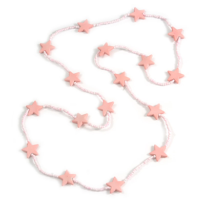 Long Acrylic Star Glass Bead Necklace in Light Pink - 104cm Long - main view
