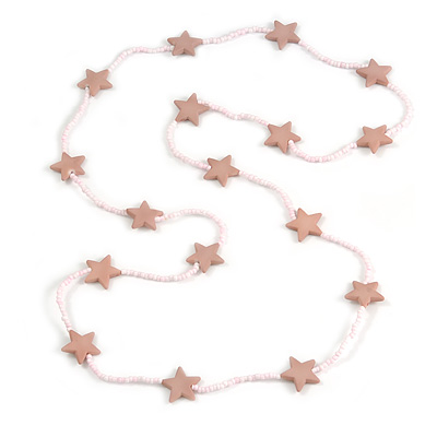 Long Acrylic Star Glass Bead Necklace in Pink - 104cm Long - main view