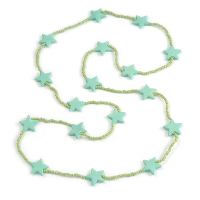 Long Mint Green Acrylic Star Glass Bead Necklace - 104cm Long - main view