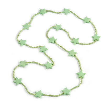 Long Acrylic Star Glass Bead Necklace in Mint Green - 104cm Long - main view
