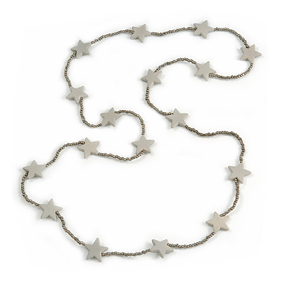 Long Light Grey Acrylic Star Metallic Silver Glass Bead Necklace - 104cm Long - main view