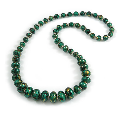 Long Graduated Wooden Bead Colour Fusion Necklace (Green/ Black/ Gold) - 78cm Long