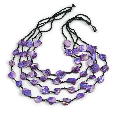 Multistrand Purple Sea Shell and Glass Bead Necklace - 80cm Long - main view