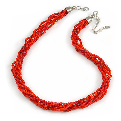 Red Glass Multistrand Twisted Necklace - 45cm L/ 7cm Ext - main view