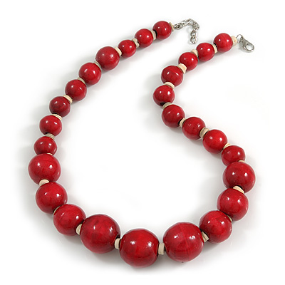 Cherry Red Wood Bead Necklace - 50cm L/ 3cm Ext - main view