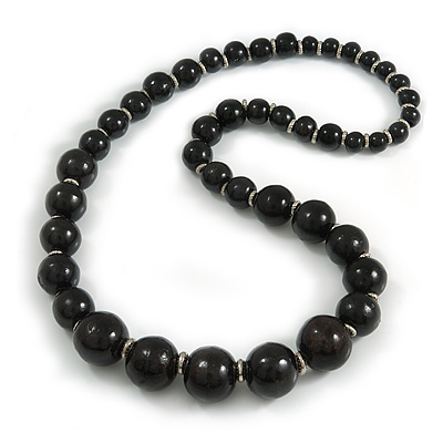 Black Graduated Wooden Bead Necklace - 70cm Long - main view