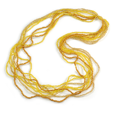 Long Multistrand Glass Bead Necklace In Shades of Yellow - 86cm L