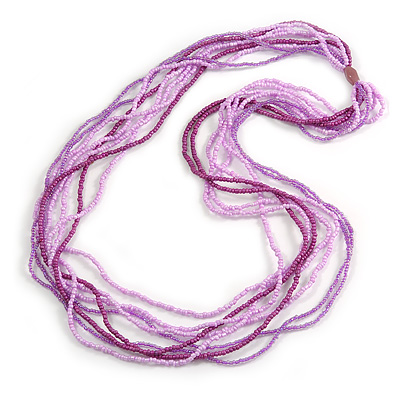 Long Multistrand Glass Bead Necklace In Shades of Lavender/ Purple - 86cm L - main view