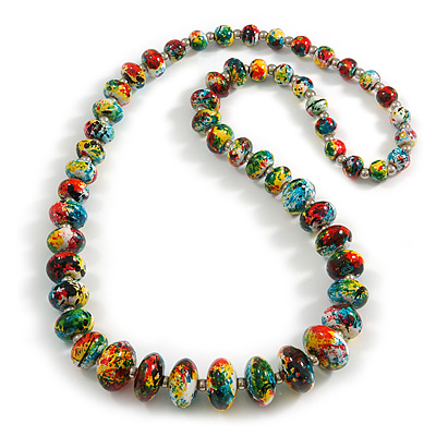 Long Graduated Wooden Bead Colour Fusion Necklace (Multicoloured) - 80cm Long - main view