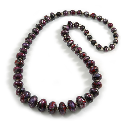 Long Graduated Wooden Bead Colour Fusion Necklace (Purple/Black/Silver/Red) - 80cm Long - main view
