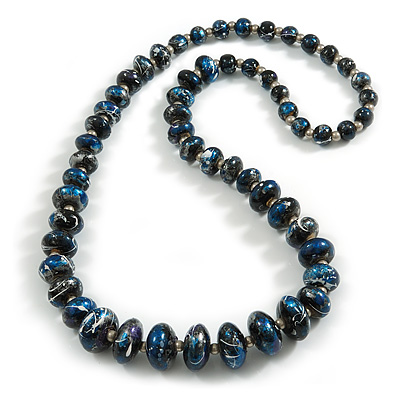 Long Graduated Wooden Bead Colour Fusion Necklace (Black/Blue/Silver/White) - 80cm Long - main view