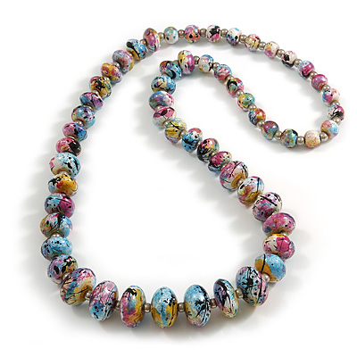 Long Graduated Wooden Bead Colour Fusion Necklace (Multicoloured) - 80cm Long - main view