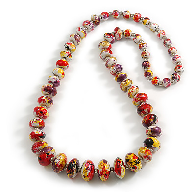 Long Graduated Wooden Bead Colour Fusion Necklace (White/ Purple/ Yelow/ Red/ Black) - 80cm Long - main view