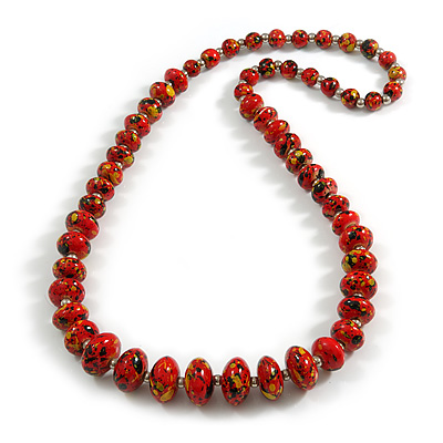 Long Graduated Wooden Bead Colour Fusion Necklace (Red/Black/Yellow) - 80cm Long - main view