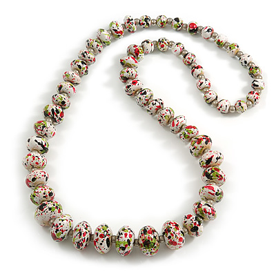 Long Graduated Wooden Bead Colour Fusion Necklace (White/ Green/ Red/ Black) - 80cm Long - main view