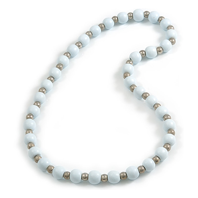 White Painted Wood and Silver Tone Acrylic Bead Long Necklace - 70cm L - main view