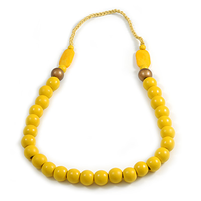 Long Banana Yellow/ Bronze Painted Wooden Bead Cord Long Necklace - 80cm L - main view
