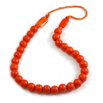 Long Orange Painted Wooden Bead Cord Long Necklace - 80cm L - main view