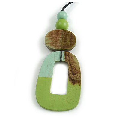 O-Shape Mint/ Lime Green Washed Wood Pendant with Black Cotton Cord - 88cm L/ 13cm Pendant - main view