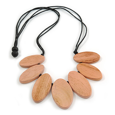 Leaf Painted Antique Pink Wood Bead Cotton Cord Necklace/70cm Max Length/ Adjustable - main view