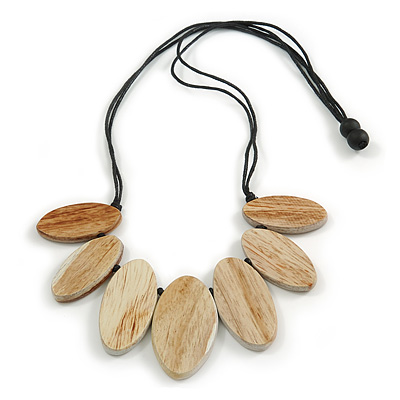 Leaf Painted Antique White Wood Bead Cotton Cord Necklace/70cm Max Length/ Adjustable - main view