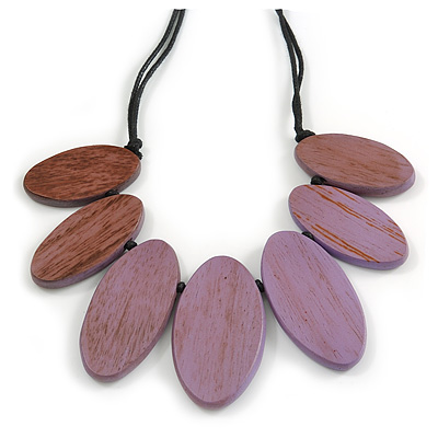 Leaf Painted Lilac Wood Bead Cotton Cord Necklace/70cm Max Length/ Adjustable
