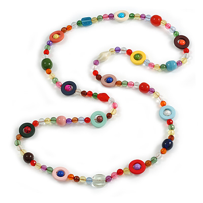 Multicoloured Glass/ Ceramic/ Acrylic Bead Long Necklace - 100cm L