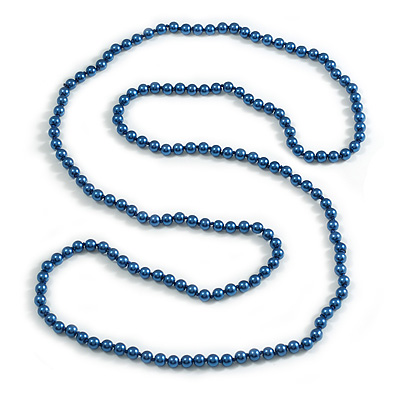 Blue Glass Bead Long Necklace - 148cm Length/ 8mm