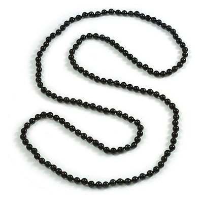 Black Glass Bead Long Necklace - 148cm Length/ 8mm
