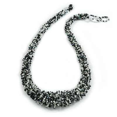 Chunky Graduated Glass Bead Necklace In Black/White/Transparent - 62cm Long - main view
